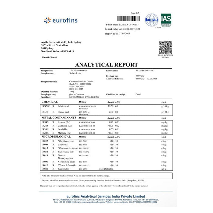 Apollo Shilajit (60g) Build Mass & Strength