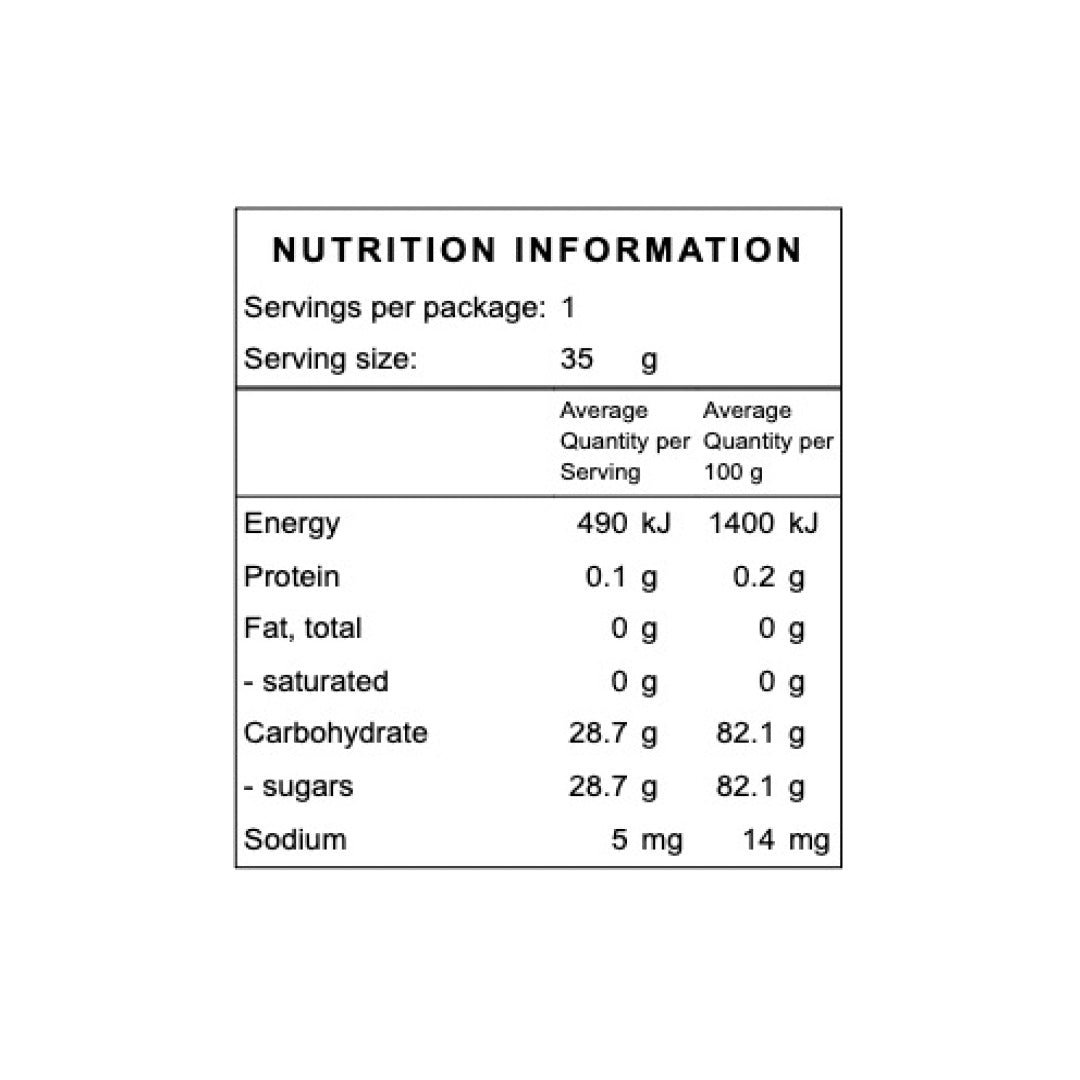 HiveEnergy Sports Fuel Gel standard nutrition information