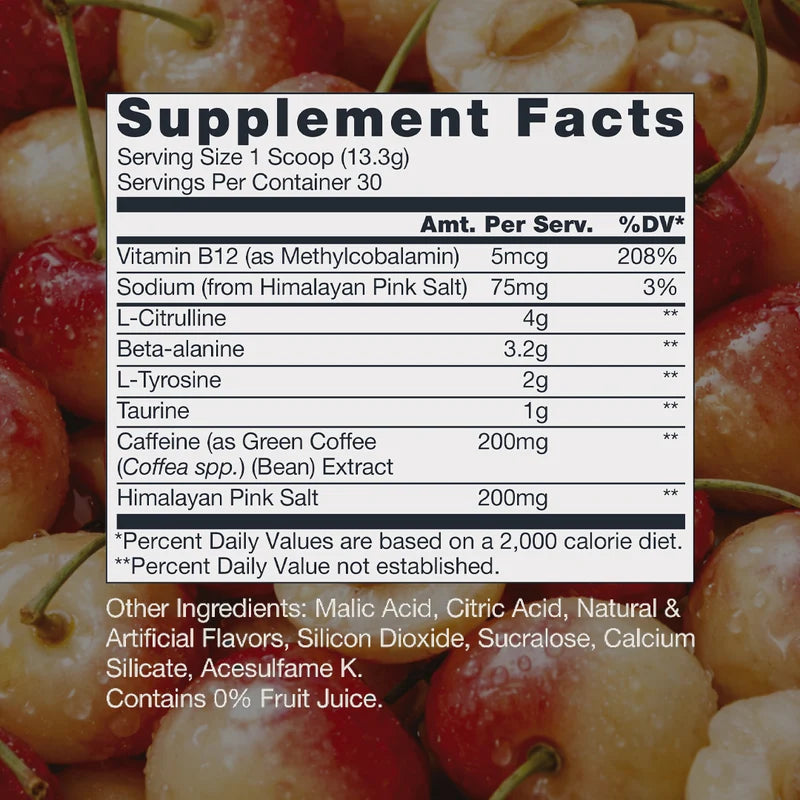RAW Essential Pre-Workout White Cherry supplement facts